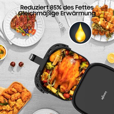 iceagle Hot Air Fryer 6.5 L Airfryer XL - Fryer Without Fat with Metal Interior | 1700W Hot Air Fryer with 8 Cooking Programs, Digital Display, with German Recipe Book