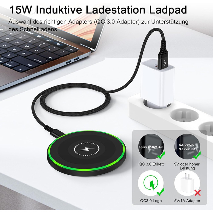 Бездротова зарядка 15W для Samsung Galaxy S25 Ultra/S24/S23/S22/S21/S20/Z Flip 7, Google Pixel 10/9/8/7, iPhone 16/17. Складана підставка, чорний колір