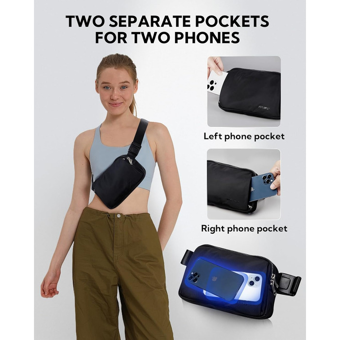 WATERFLY Поясна сумка на пояс для чоловіків та жінок: Стильна нагрудна сумка для спорту та моди, через плече, водонепроникна, маленька сумка на стегно для активного відпочинку, подорожей, походу, фестивалю, чорна