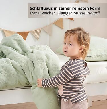 Набір постільної білизни для дитячого ліжечка Kinderbettwäsche 100x135: 2 шт. | Сертифікат ÖkoTex, підходить для алергіків | Набір муслінової постільної білизни з 1 простирадлом 135x100 та 1 наволочкою 40x60 | Хакі 100 см x 135 см Хакі