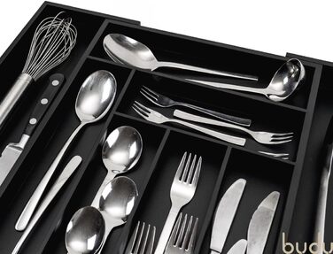 Органайзер для кухонних ящиків з бамбука, 47 см - Чорний - Система зберігання для кухні