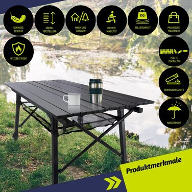 Складаний туристичний стіл Werkfox: регульована висота, 90x51 см, до 30 кг, з сумкою
