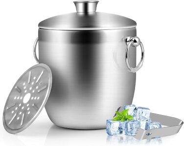 Еіскюбель Euakee з кришкою та щипцями, з нержавіючої сталі, 3L, для холодних напоїв, пива, шампанського та вина