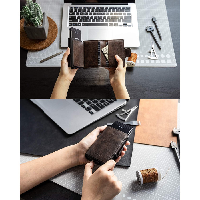 Чоловіче шкіряне картхолдер VULKIT з RFID захистом для карток та грошей (Espresso)