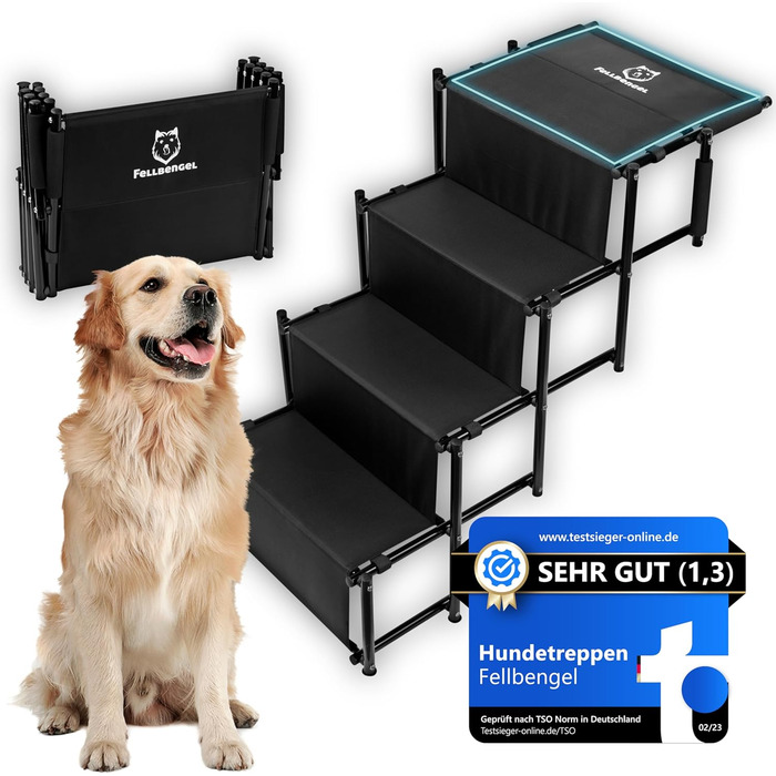 Dog stairs car [with unique safety level] Folding dog ramp car - Dog car entry aid - Dog stairs for large dogs - Folding dog ladder up to 60kg