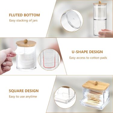 Контейнер для ватних паличок та дисків, акрил з бамбуковим кришками, прозорий. Організатор для макіяжу та ванної кімнати