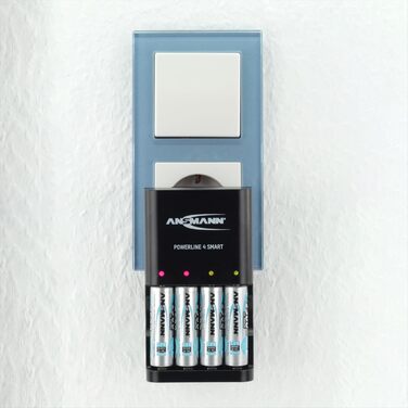 Зарядний пристрій ANSMANN Powerline 4 Smart з 4x NiMH 2850 акумуляторами для до 4 NiMH AA/AAA акумуляторів - автоматичний зарядний пристрій з режимом відновлення - зарядний пристрій для перезаряджуваних батарей (без акумуляторів)