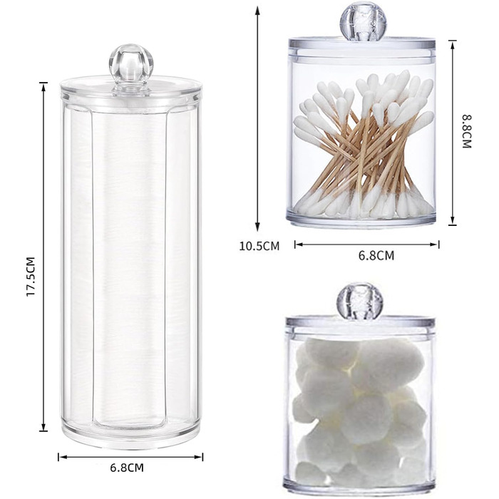 Органайзер для косметики 3 шт. – диспенсер для ватних дисків та контейнер для ватних паличок з кришкою – прозора акрилова коробка для туалетного столика, ванної кімнати та спальні – система зберігання макіяжу