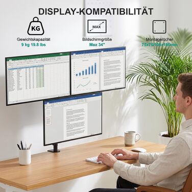 Кронштейн для монітора WALI для екранів 13-32 дюймів, настільний підставочний тримач (до 9 кг), регулювання висоти, нахилу та повороту, VESA 75/100 мм, чорний (GSDM001)
