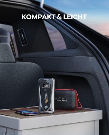 Портативний пусковий пристрій YaberAuto YA50 3000A з LCD-дисплеєм та LED-ліхтариком (4500A, 21800mAh) - для бензинових та дизельних двигунів до 7.0L