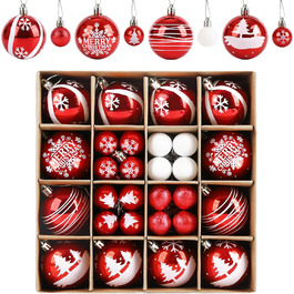 Ялинкові кулі Ilauke, 44 шт. Пластикові кулі червоно-білі, 3 та 6 см. Декорації для ялинки, прикраси на свята, для дому, вечірки, весілля, Різдво.