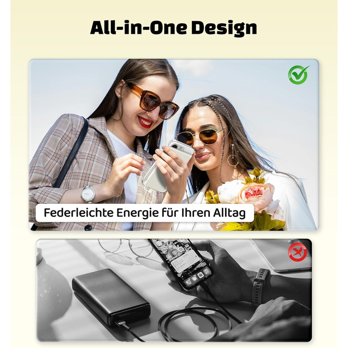 Power Bank Auskang 5000mAh Slim з кабелем для iPhone (сумісний з iPhone 14 та попередніми моделями) - тонкий, легкий, портативний зовнішній акумулятор (білий)