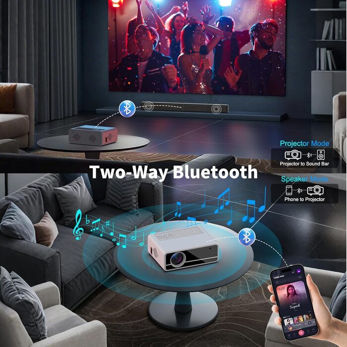 Проектор AKATUO Smart 4K з підтримкою Netflix, Full HD 1080P, WiFi6 Bluetooth, електричним фокусом та автотрапецеїдною корекцією для дому та вулиці (сумісний з iPhone)