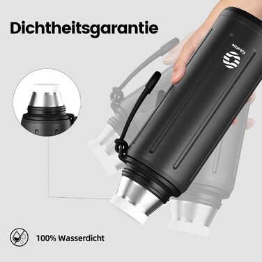 Термос Healter Thermoskanne 1л з чашкою (72 год холод, 24 год гаряче) - термофляга для кави, чаю, термокружка з знімним дном та фільтром, для подорожей, офісу та школи (зелений/чорний)