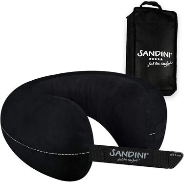 SANDINI TravelFix Regular Size – Microfiber – Premium Travel Pillow Made in EU / Neck Pillow with Ergonomic Support – Free Carrying Bag with Attachment Clip