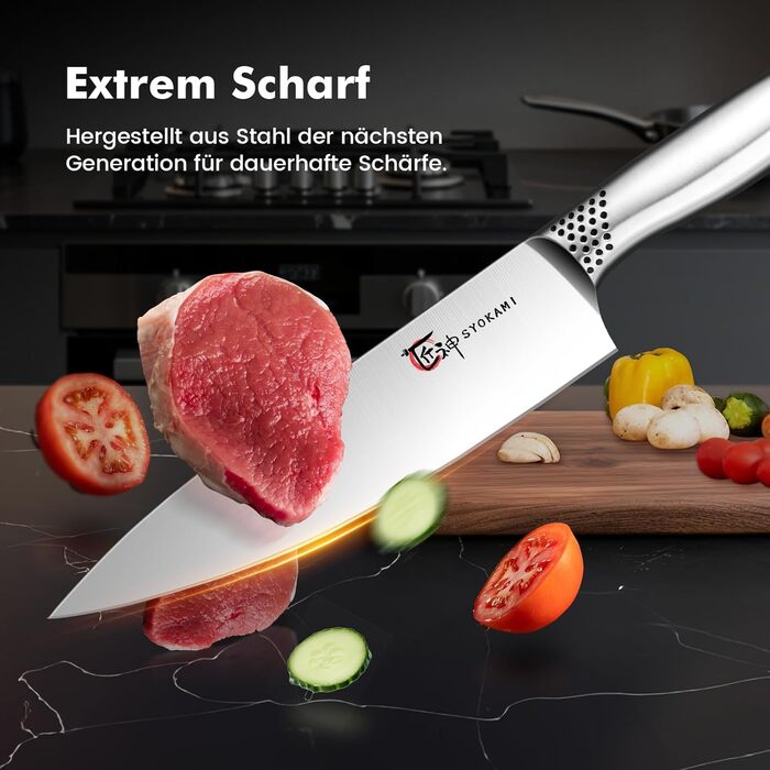 Набір кухонних ножів Messerset 7 предметів у японському стилі з магнітним блоком з акації, вуглецева сталь, нековзка ручка