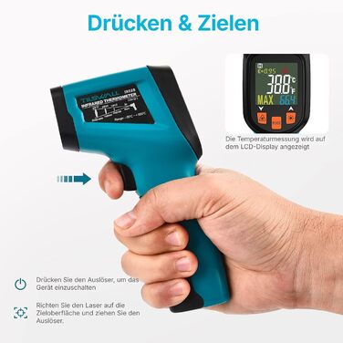 Інфрачервоний термометр Tilswall IR з лазерним цільовим прицілом (-50°C до 800°C) для приготування їжі, барбекю, піци, морозильних камер та промисловості