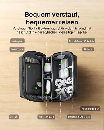 Органайзер для електроніки та аксесуарів Belkin для подорожей: сумка для iPhone, Powerbank, зарядного пристрою, Apple Pencil та AirTag, міцний м'який матеріал