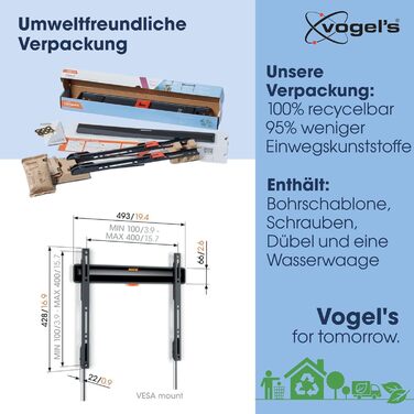 Кріплення для телевізора Vogel's Comfort TVM 3405 - настінна кріплення для телевізорів 32-77 дюймів, до 50 кг, VESA 400x400, тонка установка 2.2 см