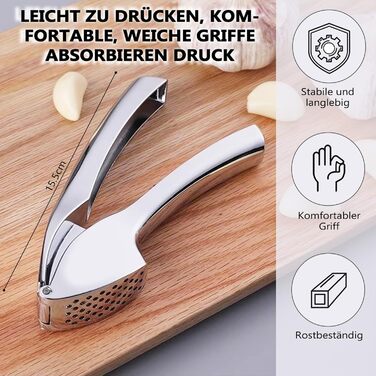 Преса для часнику з нержавіючої сталі, легке вичавлювання, професійна преса для часнику, набір для подрібнення та очищення часнику, легко миється
