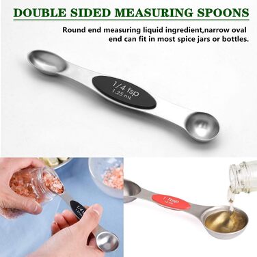 Набір мірних ложок Meiyijia з нержавіючої сталі (8 шт.) - для сухих та рідких інгредієнтів, з магнітною основою