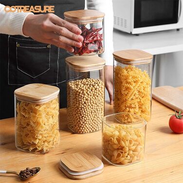 Cotreasure Storage Jars with Lids, 1150 ml x 530 ml Storage Jars with Lids, Airtight, Glass Containers, Spaghetti Storage, Spice Jars (42 Set)