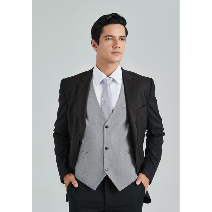 Жилет чоловічий HISDERN формальний елегантний, бавовна, однотонний V-подібний виріз з кишенями, для весілля, вечірки, бізнесу, сірий, XL