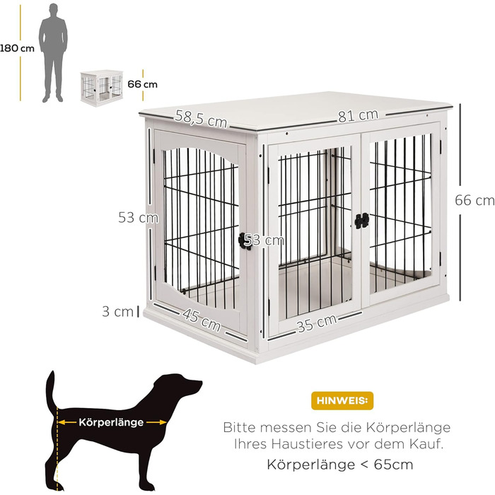 Клітка для собак PawHut - Будка з 2 входами, закривається на замок, для маленьких собак, 58,5 x 81 x 66 см