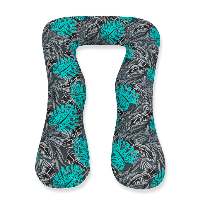 Подушка для годування Amilian Stillkissen для сну на боці, вагітності та після пологів, XXL, Body Pillow, бірюзовий (Monstera бірюзовий, чорний)