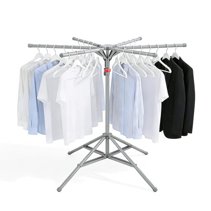 Сушарка для білизни Standtrockner Hoch Klappbar - розкладний тримач для одягу з 6 крилами, регульована висота 120-170 см, з вуглецевої сталі, сірий