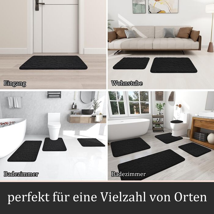 Набір килимків для ванної кімнати chakme (2 шт.), пам'ятна піна Cobblestone, поглинаючі протиковзкі килимки для підлоги, ванни та туалету, чорні