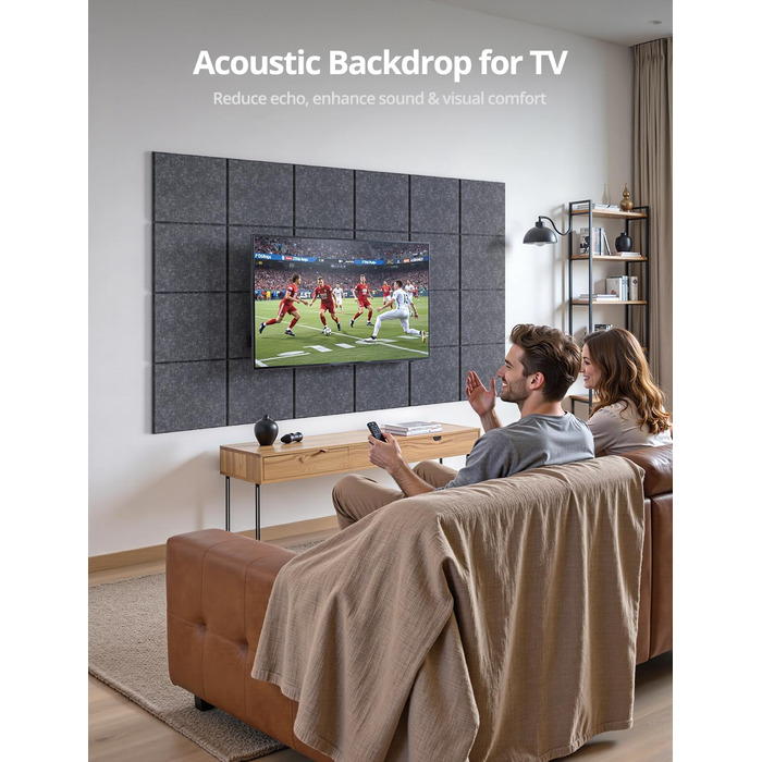 Самоклеючі акустичні панелі з фетру для звукоізоляції стін, стелі та дверей, 12 шт (30x30x0.9 см), 1.08㎡, темно-сірі — шумопоглинаючі плити для студії, вітальні та офісу