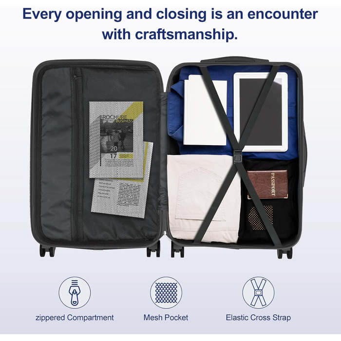 Набір валіз LEADZM 4 шт. з косметичкою, посилені кути, ABS, телескопічна ручка, ручна поклажа (Чорний)