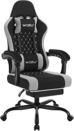 WOLTU Gaming Chair with Massage Function, Computer Chair with Pocket Spring Cushion, Ergonomic Gamer Recliner, Swivel Chair with Headrest, Lumbar Pillow, Footrest, Mesh Fabric, Black+Grey, GS15szg Black+grey Mesh Fabric