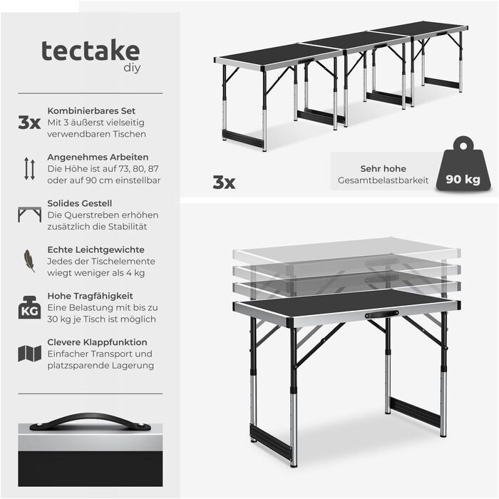 Стіл розкладний Tectake для обклеювання шпалерами, кемпінгу та роботи, 100x60 см, чорний - багатофункціональний стіл з МДФ