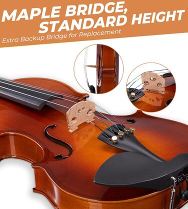 Скрипка Vangoa 4/4: Повнорозмірний комплект для початківців з масивного дерева, червоний, для правшів