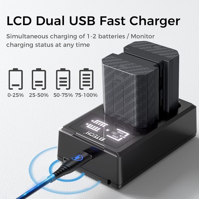 Акумулятор BTECH NP-FZ100 2600mAh (2 шт.) з USB-зарядним пристроєм для камер Sony з акумулятором NP-FZ100