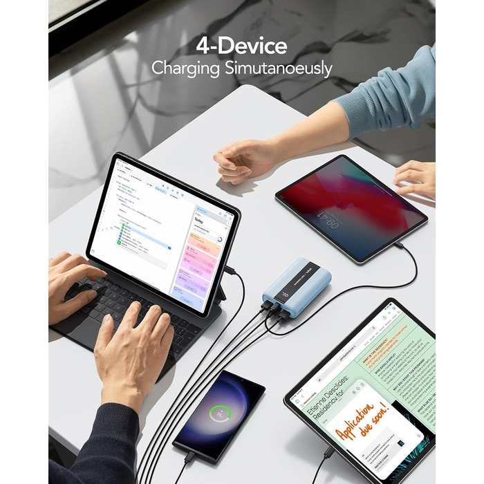 Power Bank VRURC 20000mAh: Швидка зарядка 22.5W QC/PD 3.0, USB-C, 6 портів, LED-дисплей, для iPhone, Samsung, Huawei, iPad, Зелений/Синій