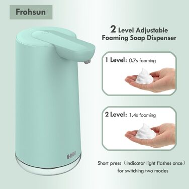 Frohsun Automatic Touchless Soap Dispenser - Rechargeable, 350ml, Motion Sensor, Adjustable Foam Volume, IPX7 Waterproof - for Kitchen, Bathroom & Hotel Use