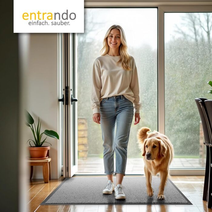 Килимок для порогу Entrando 40x60 см з неслизьким покриттям - миючий килимок для входу в приміщення та на вулицю, швидковисихаючий, нейтрального кольору, сірий