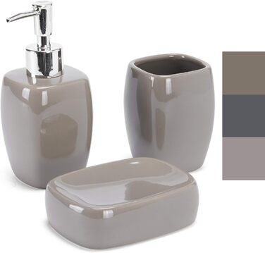 Набір аксесуарів для ванної кімнати MSV Keramik: мильниця, дозатор мила, стакан для зубних щіток, сірий (бежевий)