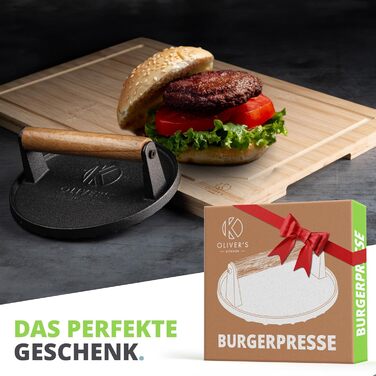 Преміум прес для бургерів Oliver's Kitchen® з чавуну для соковитих котлет та BBQ