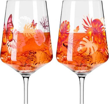 RITZENHOFF 2849001 Aperitif Glasses 500 ml - Set of 2 - Sommerrausch Series - Butterfly Motif - Made in Germany, Orange, Red