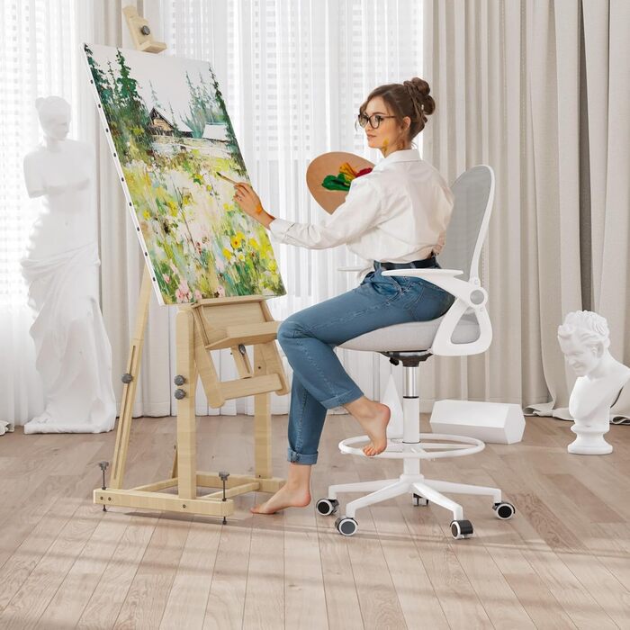 Ергономічне крісло Rattantree для офісу та дому: дихаюча спинка, регульована висота, піднімна підставка для ніг, 360° обертання (Сірий)