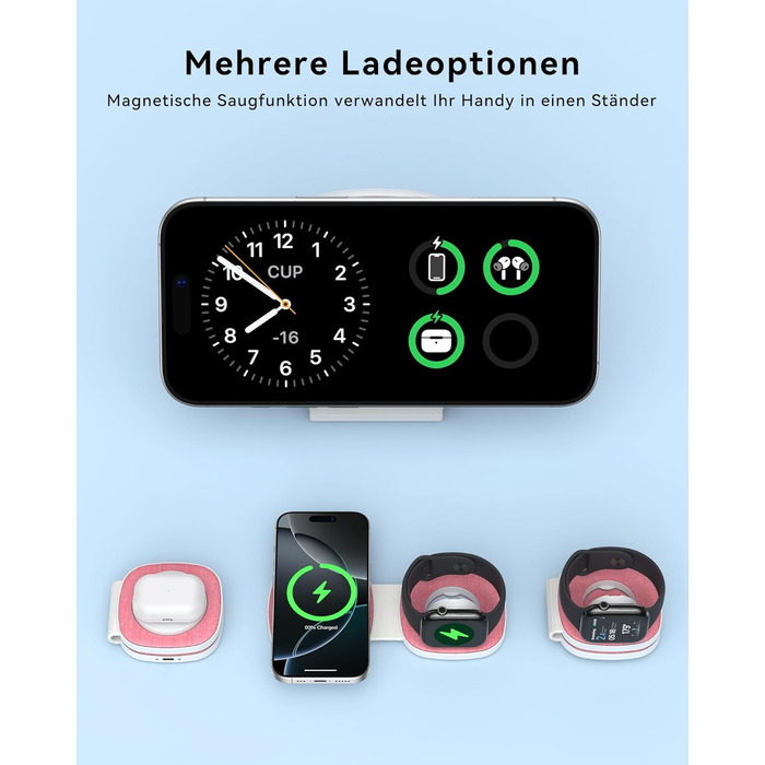Зарядна станція 2-в-1 для Apple Watch та iPhone MagSafe (Рожева) з мережею 20W