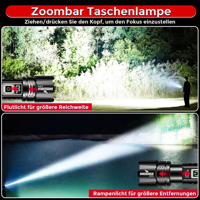 Тактична ліхтарик Shadowhawk 500000 Lumen: 10 Вт, дальність до 1000 м, 24 год роботи, LCD-дисплей, для кемпінгу та туризму