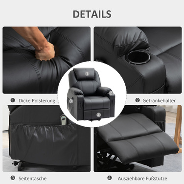 HOMCOM Electric Recliner Chair, Massage Chair with Lift Assist, Reclining Chair with Lie-Flat Function, TV Chair with Remote Control, PU | Aosom