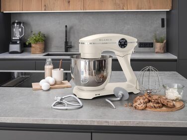 Кухонний комбайн KLAMER 1800W, планетарний міксер для тіста з чашею з нержавіючої сталі 6л (Premium Creme)