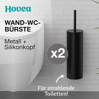 Набір щіток для унітазу Hovea (2 шт.) чорного кольору - силіконові та металеві, кріплення на стіну без свердління, тримач для щіток, WC3620 X2