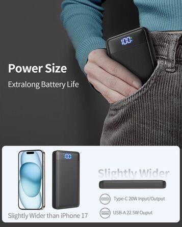 Power Bank 26800mAh 22.5W з USB-C PD3.0 QC4.0, Чорний - Зовнішній акумулятор для iPhone, iPad